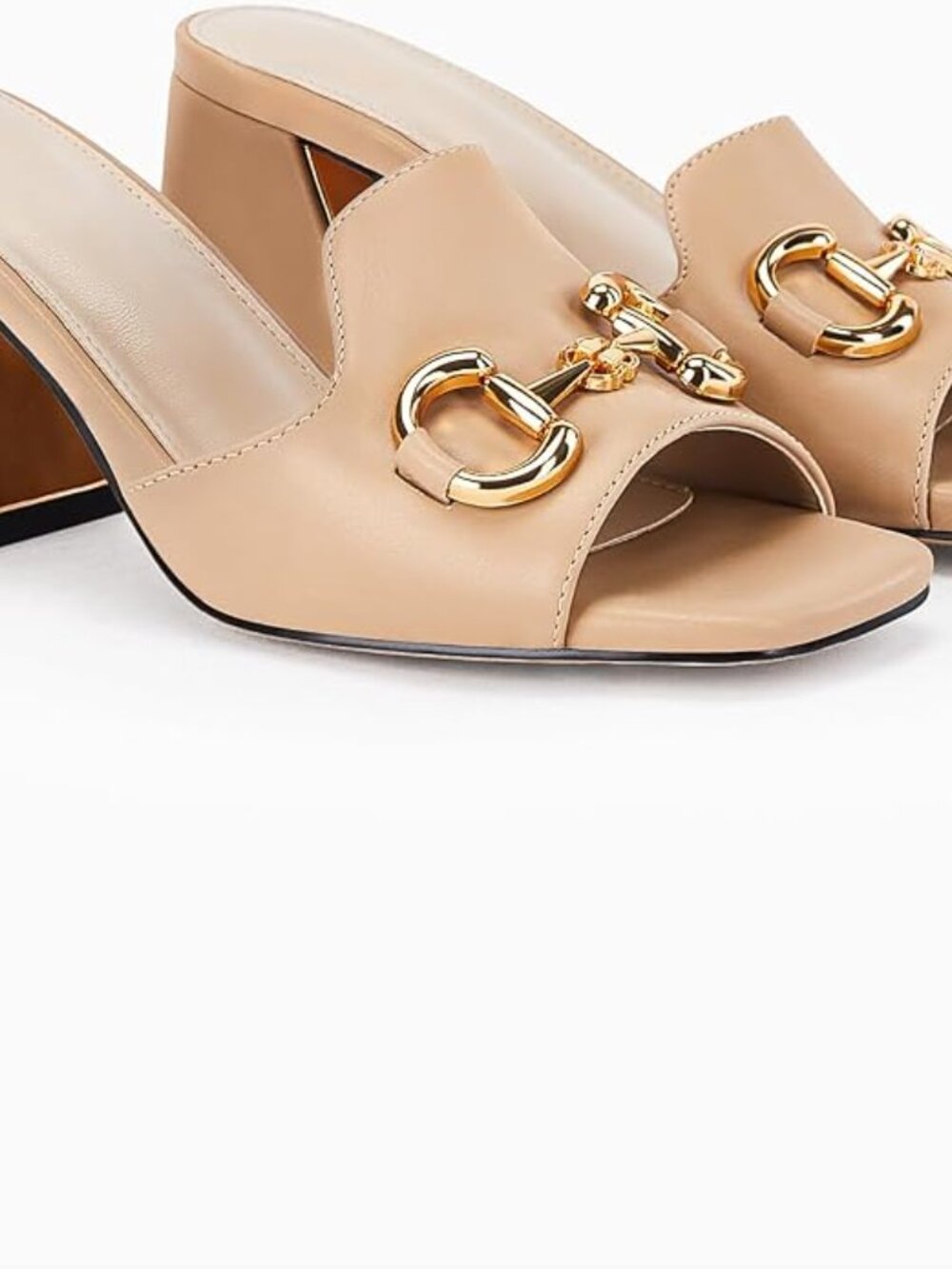 Women's Khaki Mules Single Band Comfort Slip-on Shoes Metal Chain Chunky Heel